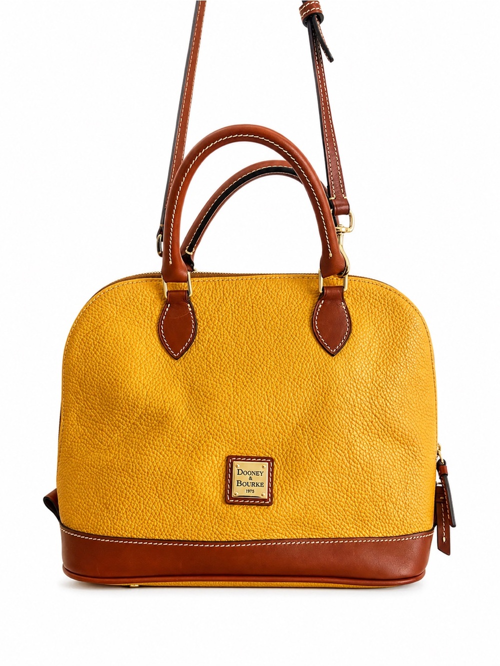 Dooney & Bourke Pebble Grain Leather Zip Zip Dome Satchel Bag Yellow Purse